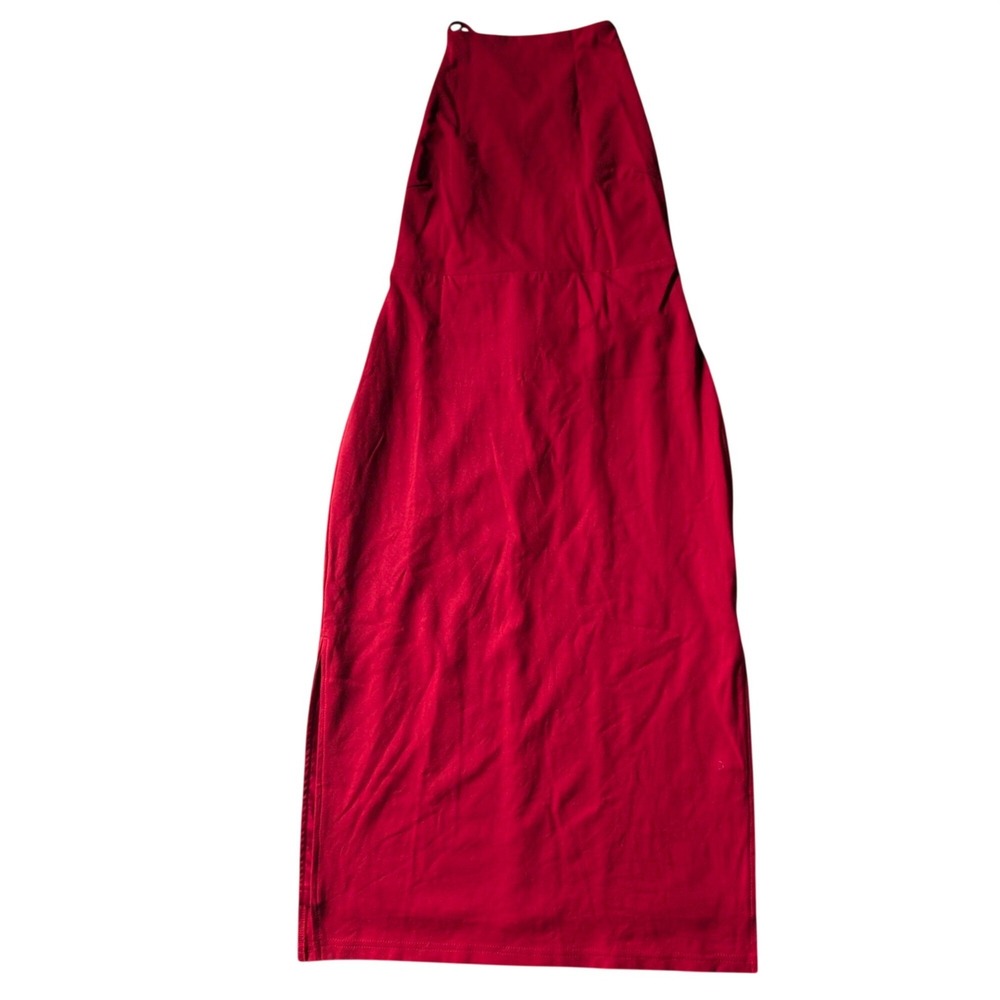 Lulus Red High Neck Lace Up Open Back Midi Dress Womens Size‎ Medium Side Slit